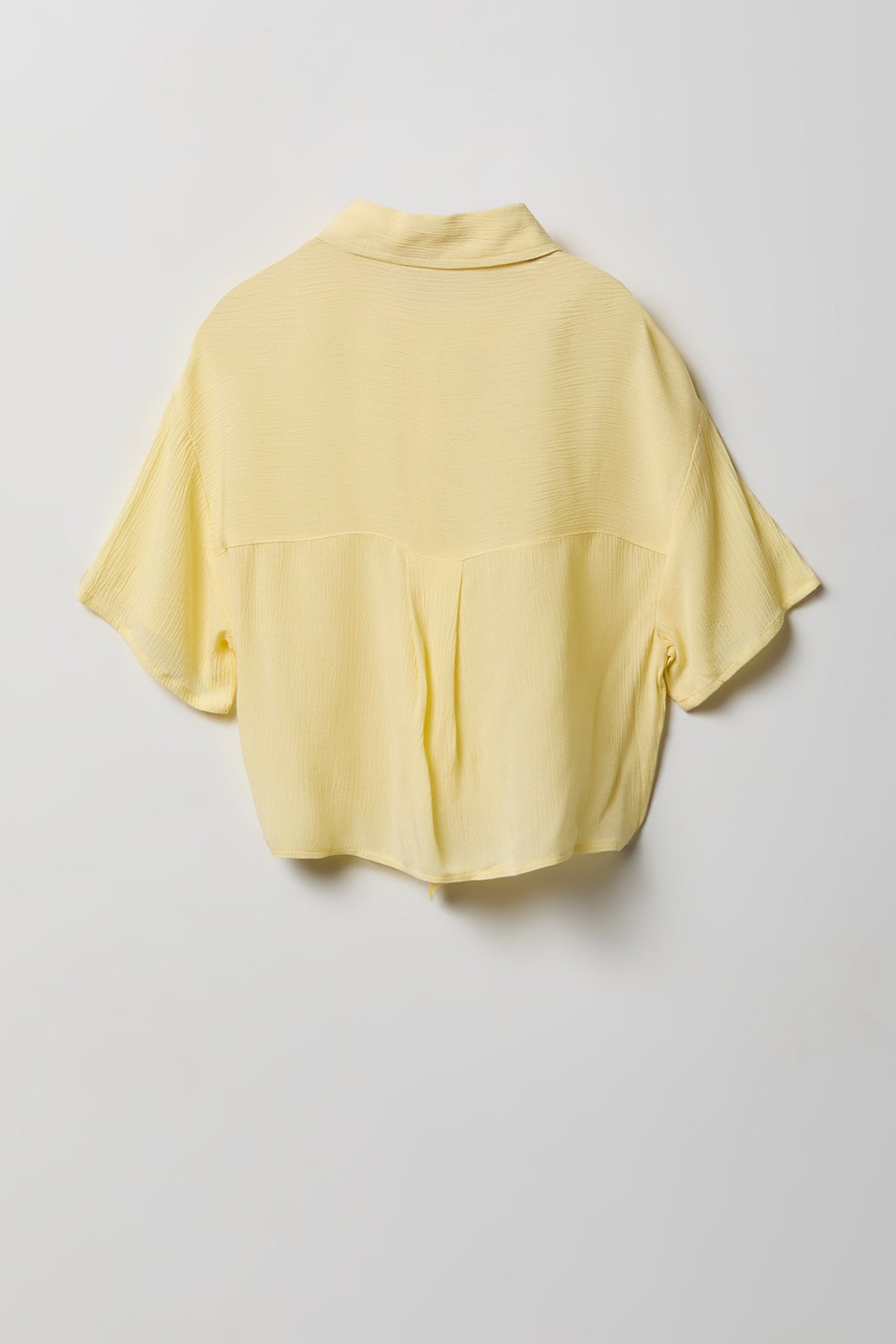 Alt View 2. Girls Textured Boxy Front Tie Top - Pale Yellow