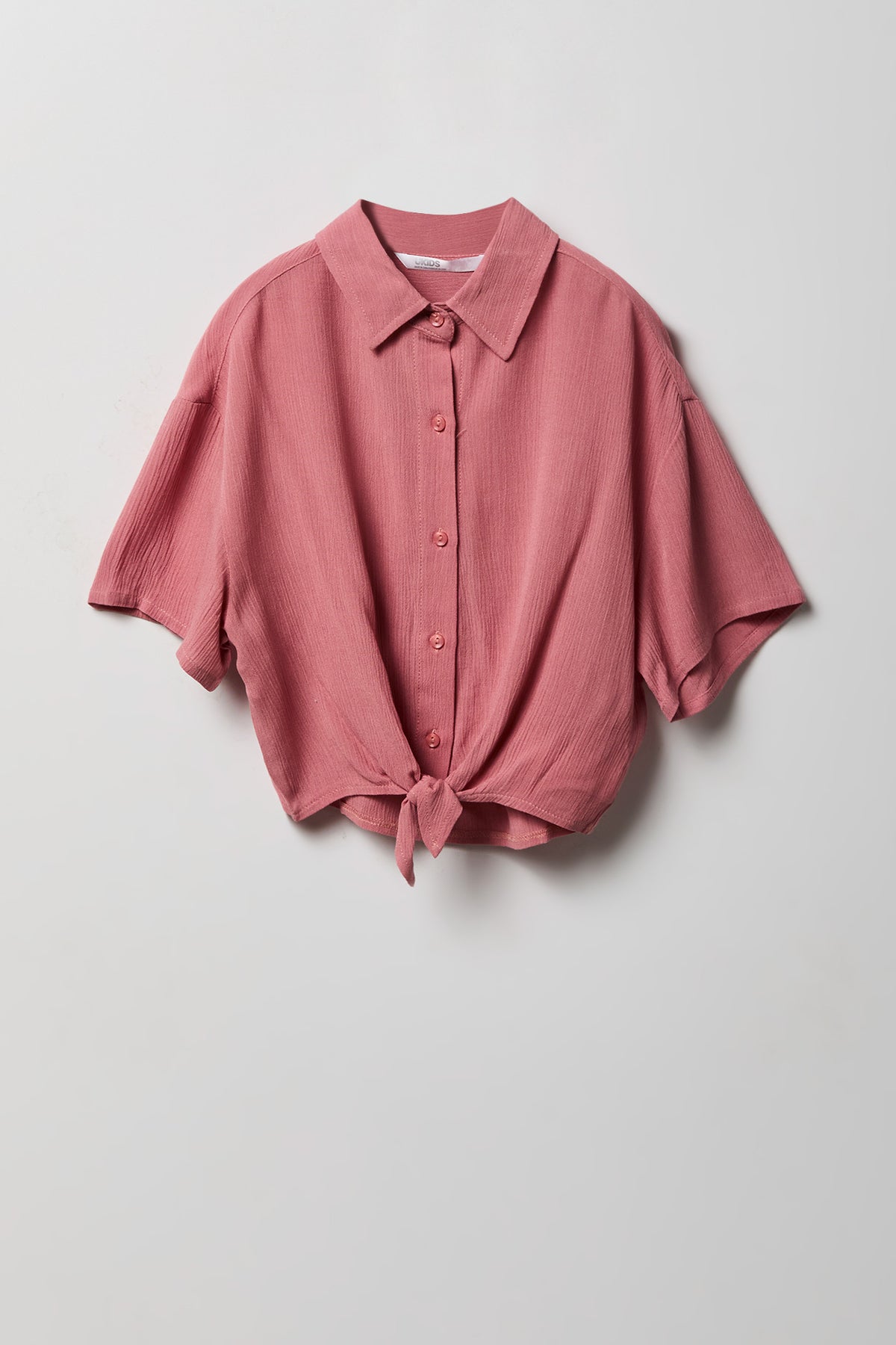Girls Textured Boxy Front Tie Top - Coral