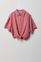 Girls Textured Boxy Front Tie Top
