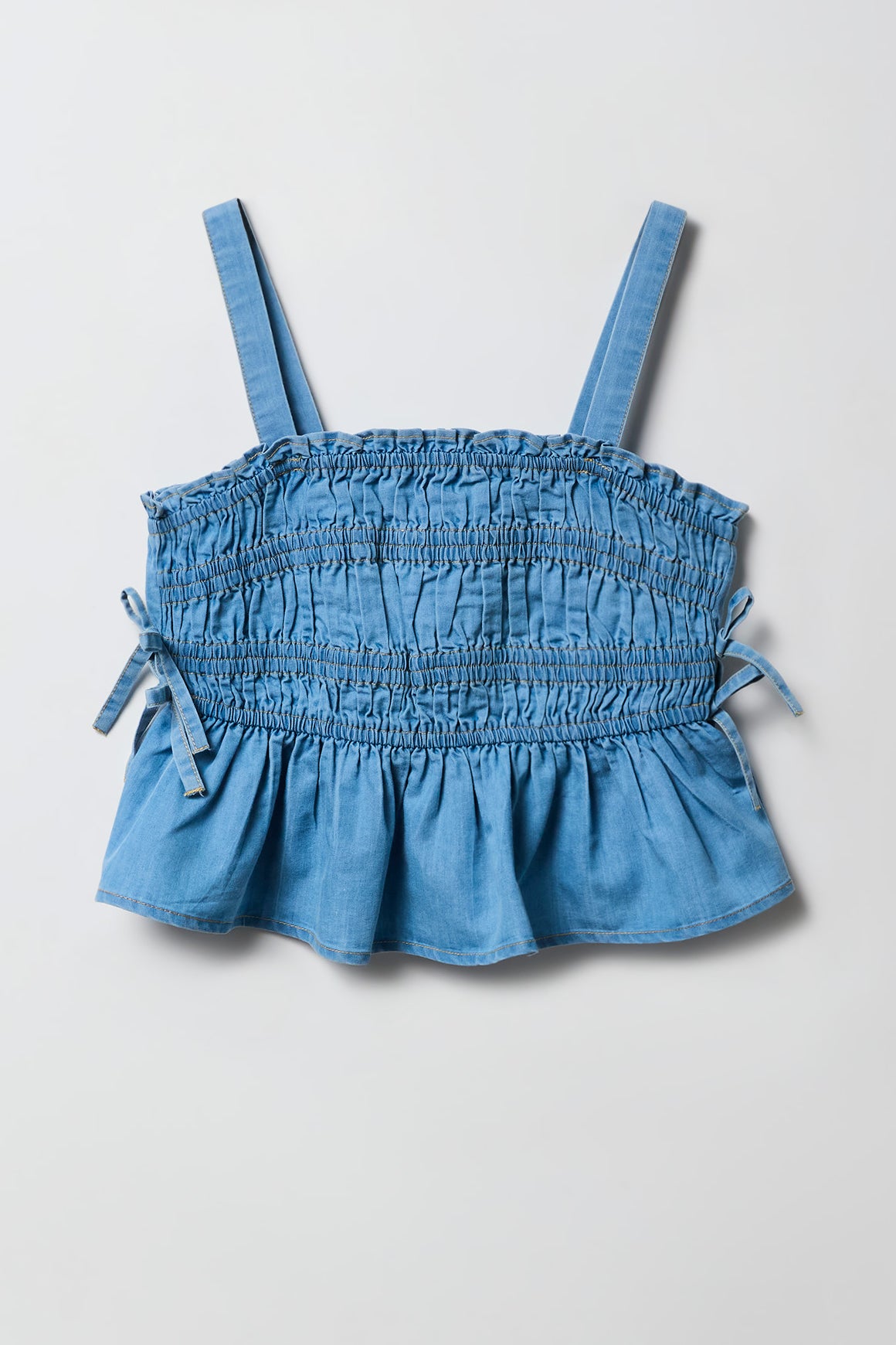 Girls Chambray Smocked Tank - Light Denim Blue