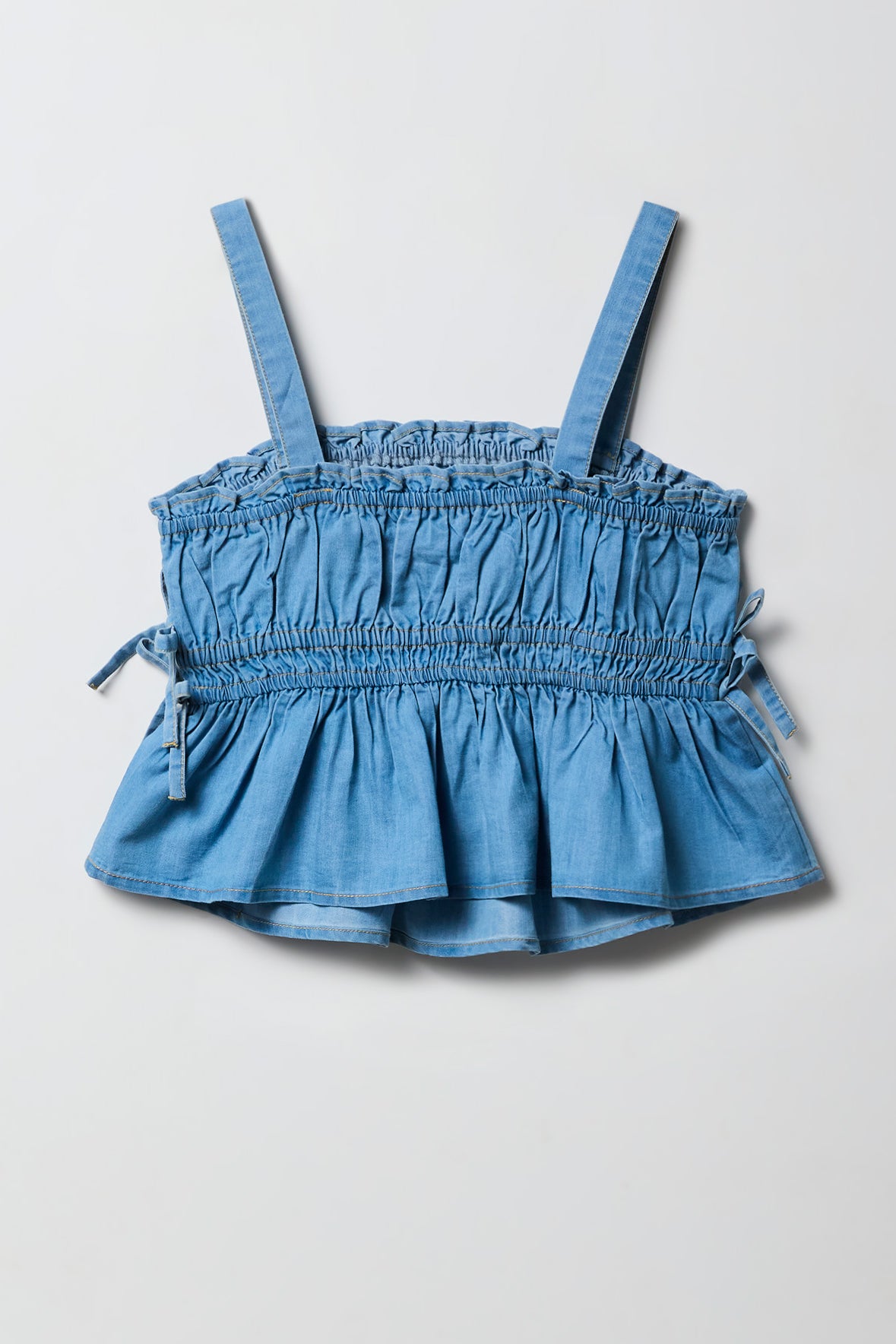 Alt View 2. Girls Chambray Smocked Tank - Light Denim Blue