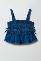 Girls Chambray Smocked Tank