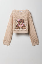 Chandail carré en jacquard crocheté pour fille