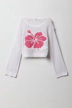 Chandail carré en jacquard crocheté pour fille
