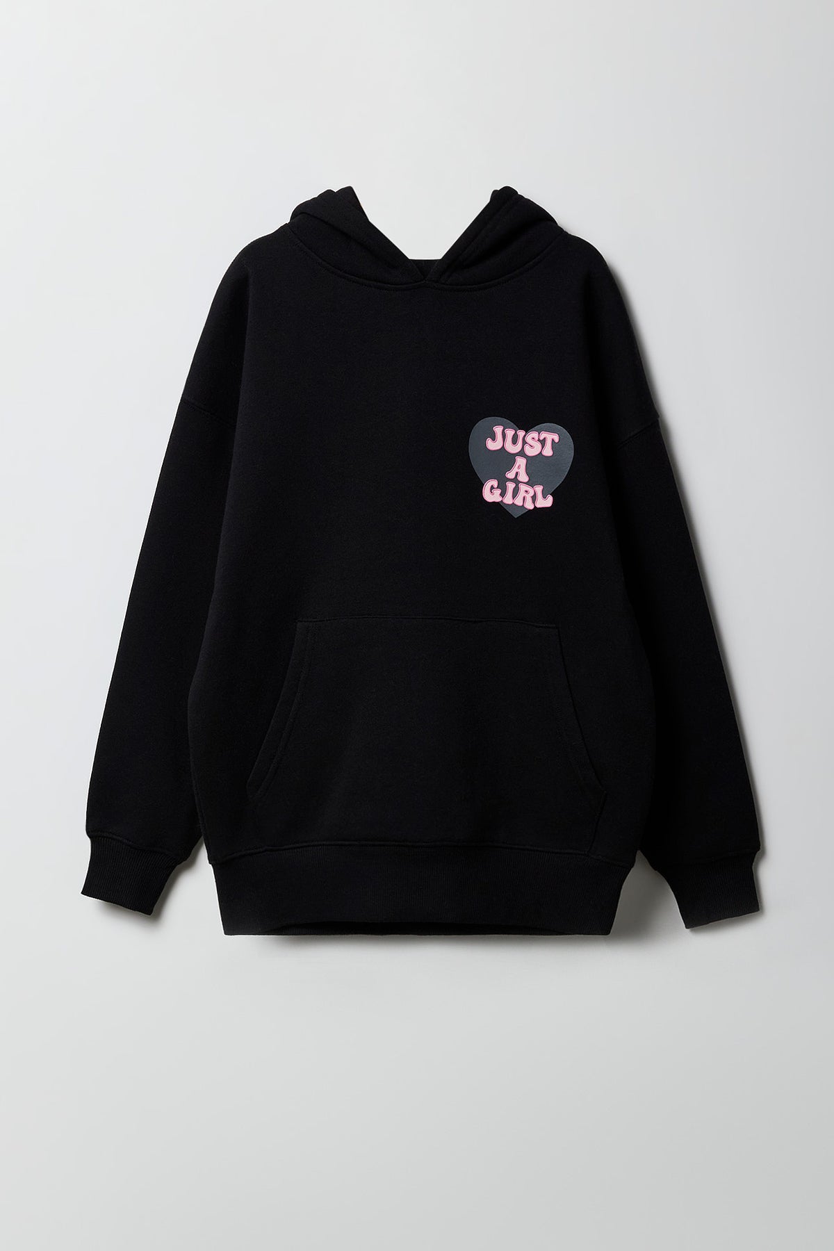 Alt View 2. Girls Puff Print Oversized Hoodie - Black