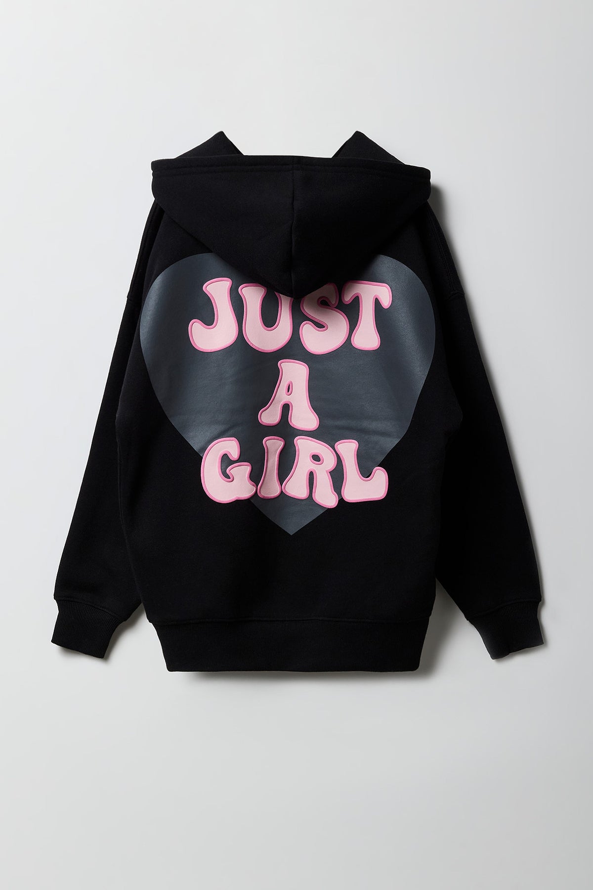 Girls Puff Print Oversized Hoodie - Black