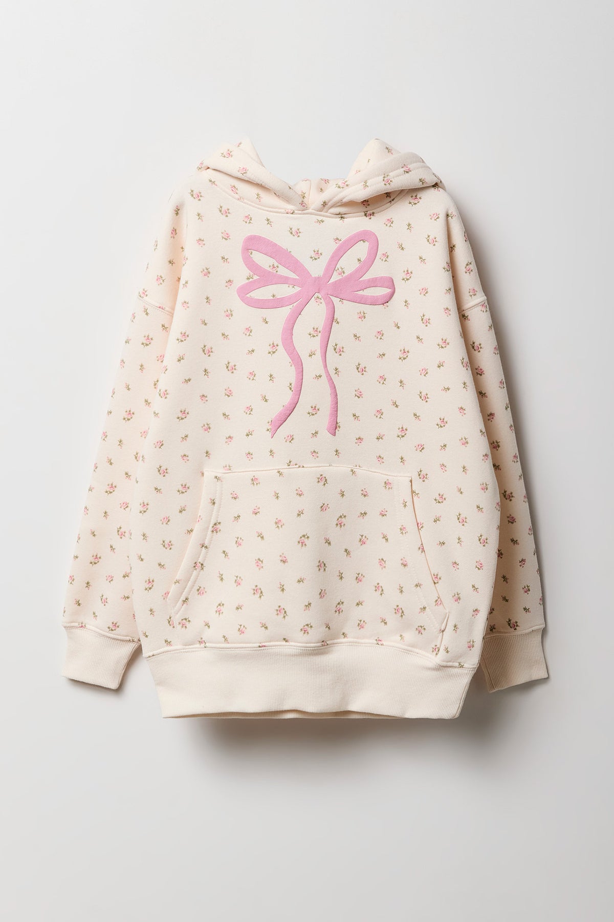 Girls Puff Print Oversized Hoodie - Ivory