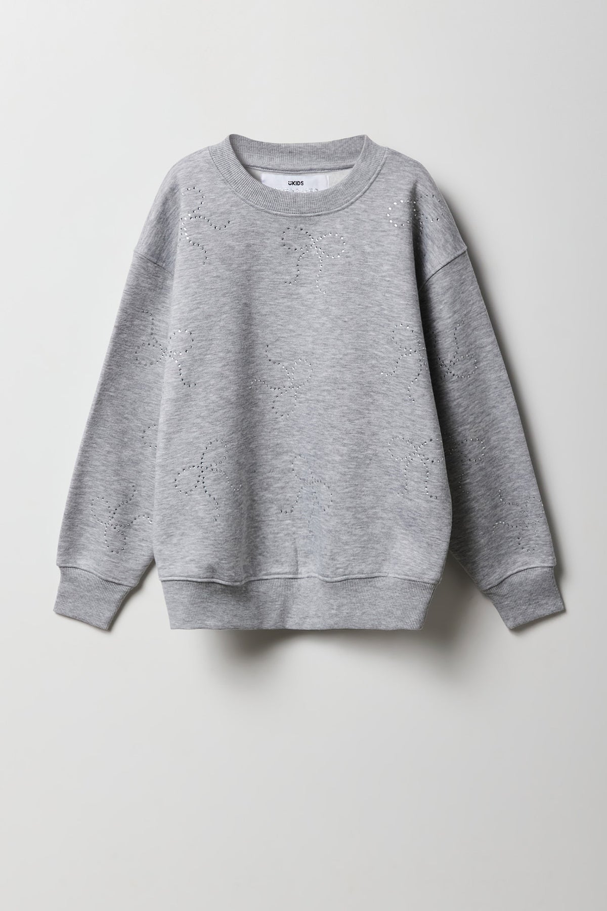 Girls Rhinestone Bow Oversized Sweatshirt - Charcoal