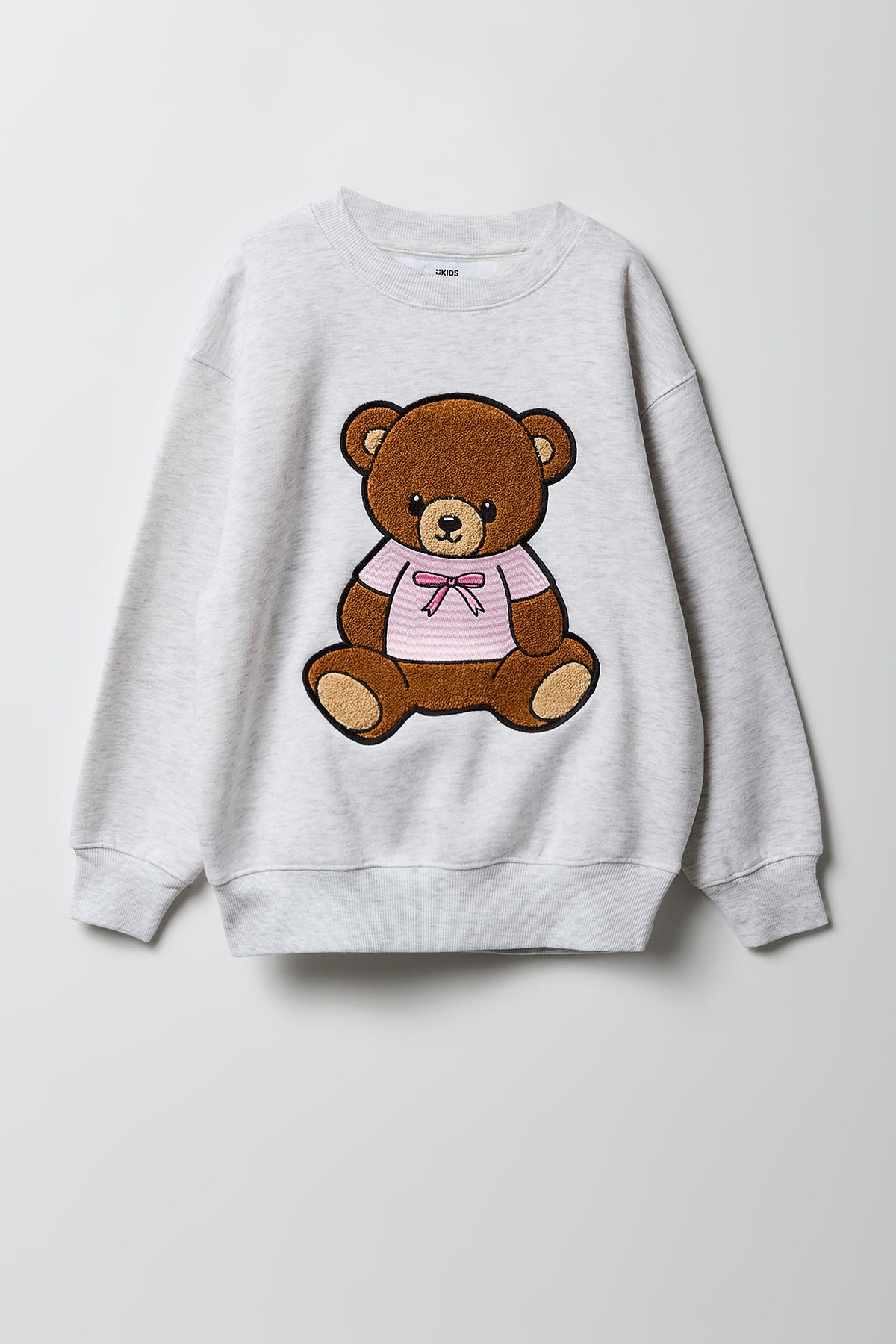 Girls Chenille Embroidered Oversized Sweatshirt - Heather Grey