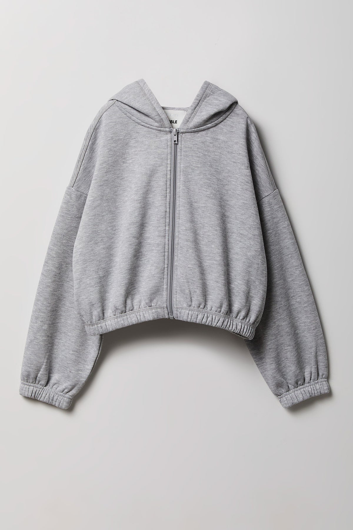 Girls Fleece Bubble Hem Zip Hoodie - Heather Grey