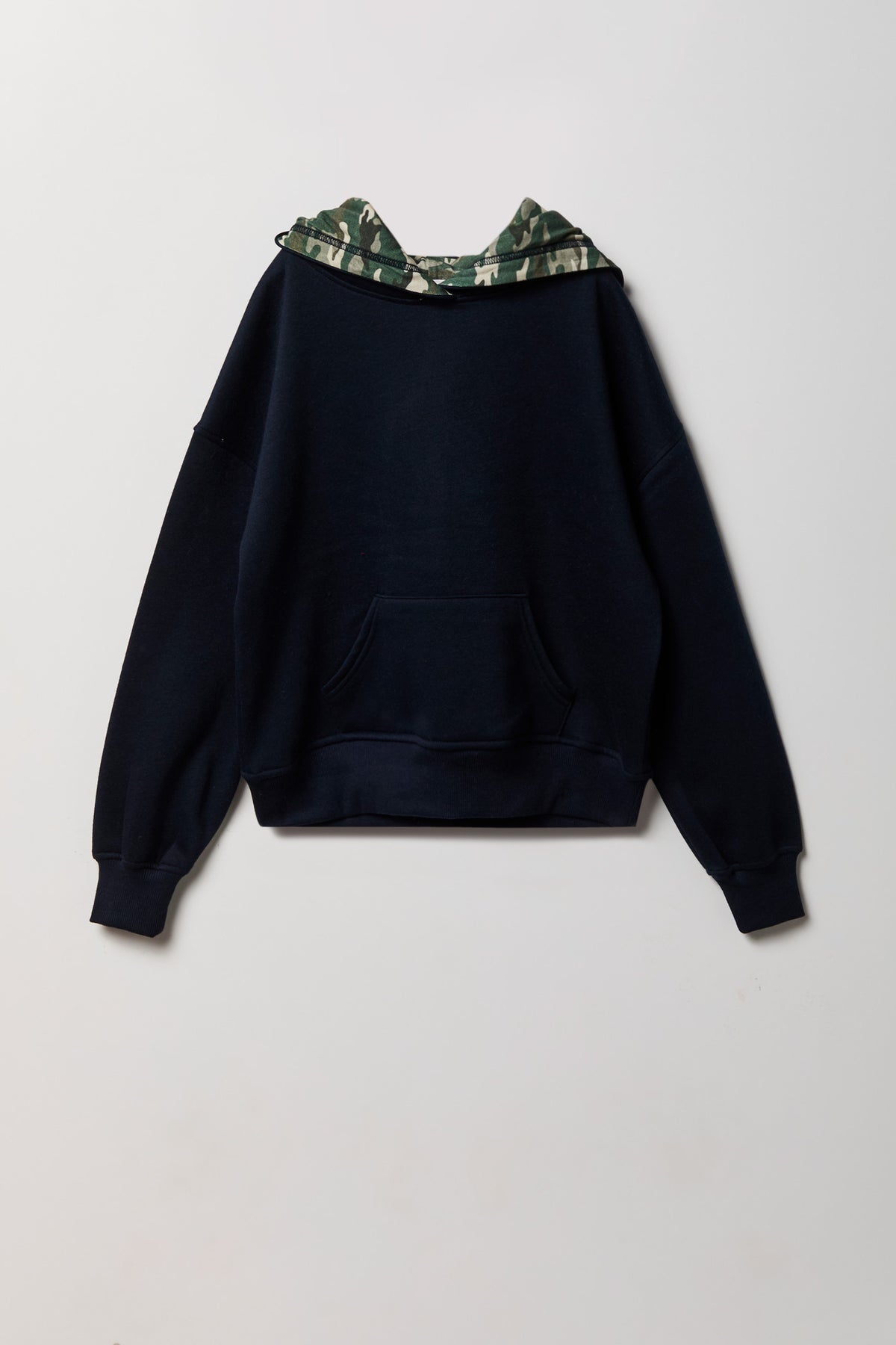 Girls Printed Lined Boxy Fleece Hoodie - Navy