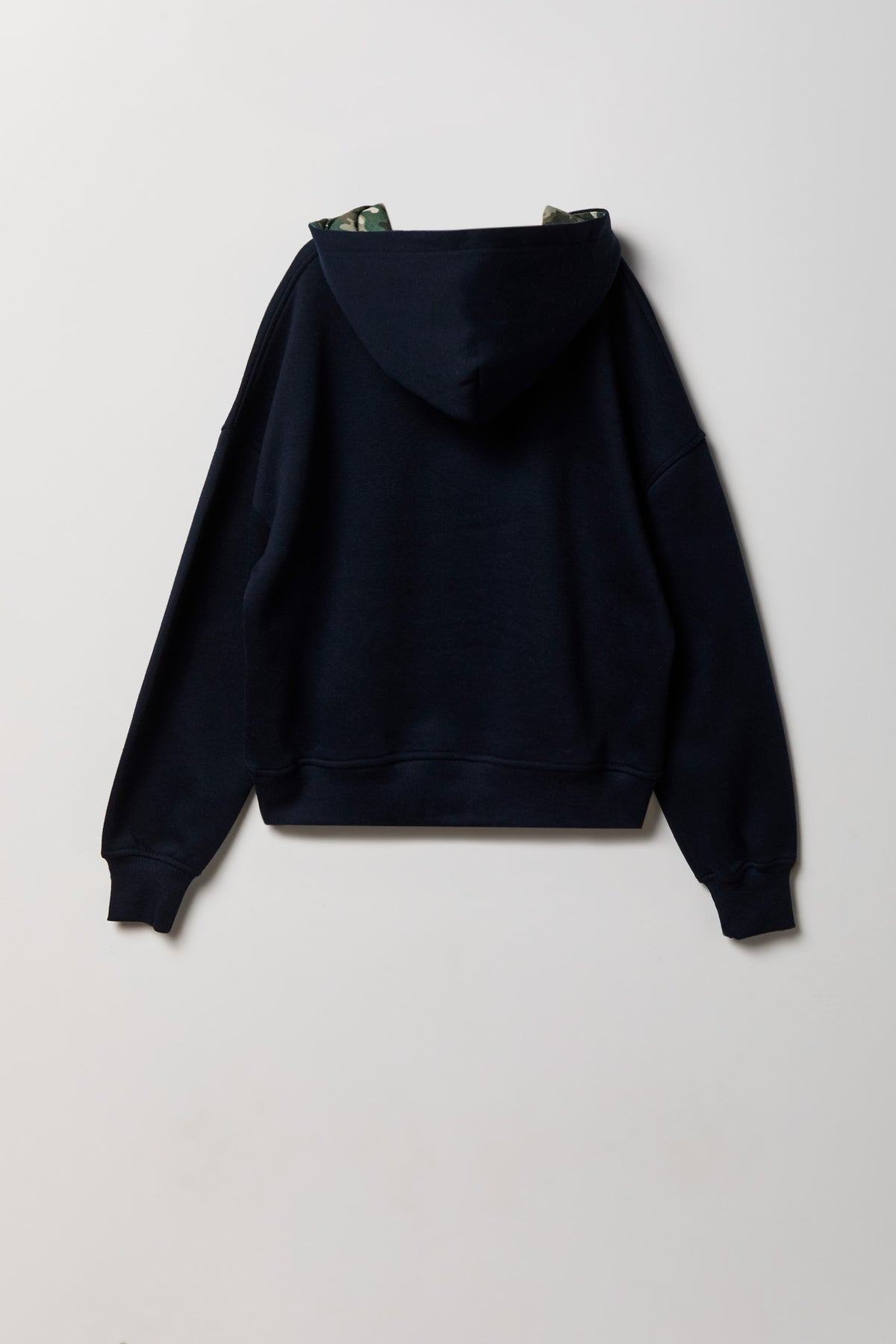 Alt View 2. Girls Printed Lined Boxy Fleece Hoodie - Navy