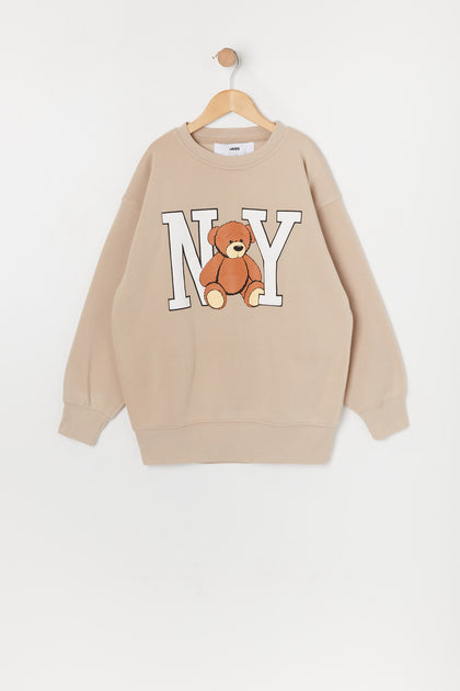 Girls NY Teddy Graphic Oversized Sweater