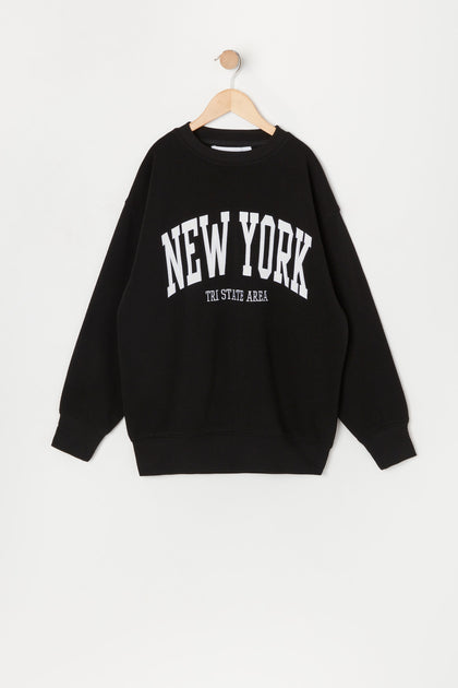 Girls New York Twill Embroidered Oversized Sweatshirt
