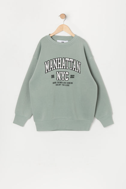 Girls Manhattan Twill Embroidered Oversized Sweatshirt