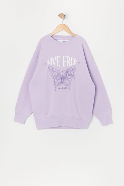 Girls Butterfly Embroidered Oversized Sweatshirt