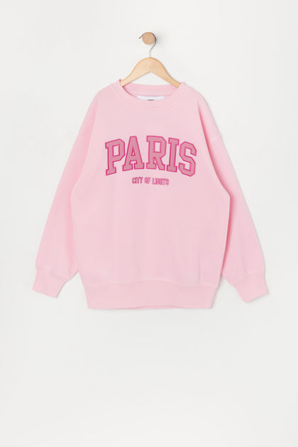Girls Paris Twill Embroidered Oversized Sweatshirt