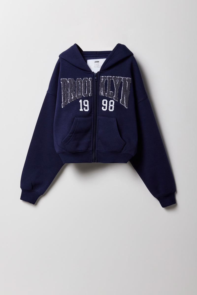 Hut à capuchon avec motif brodé en chenille et fermeture à glissière pour fille