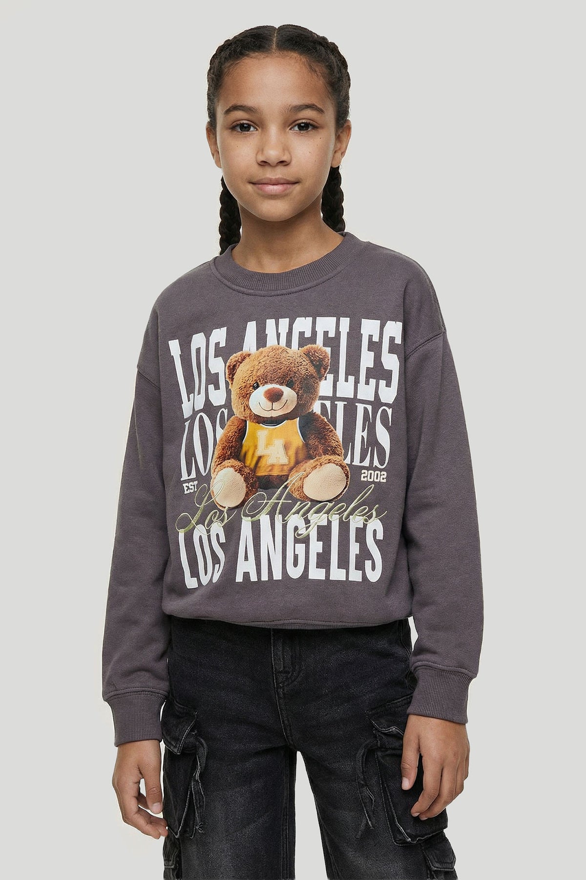Chandail surdimensionné en molleton avec motif brodé LA Teddy pour fille