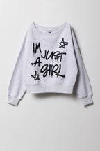 Girls Fleece Off Shoulder Puff Print Sweatshirt