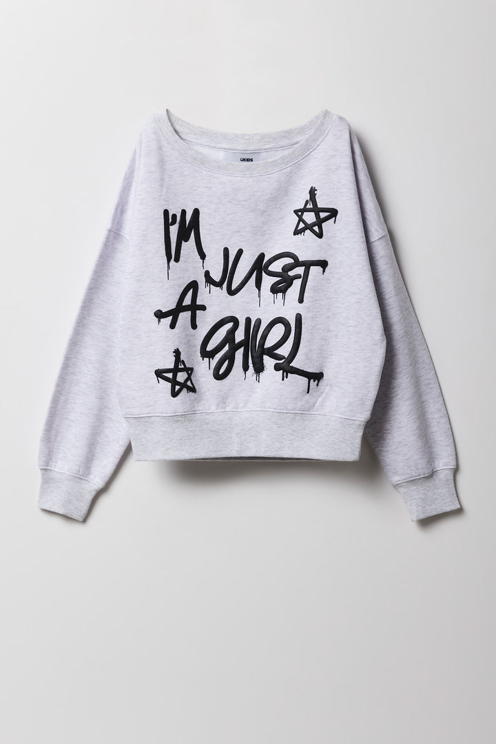 Chandail à épaules dénudées en molleton avec imprimé en relief pour fille