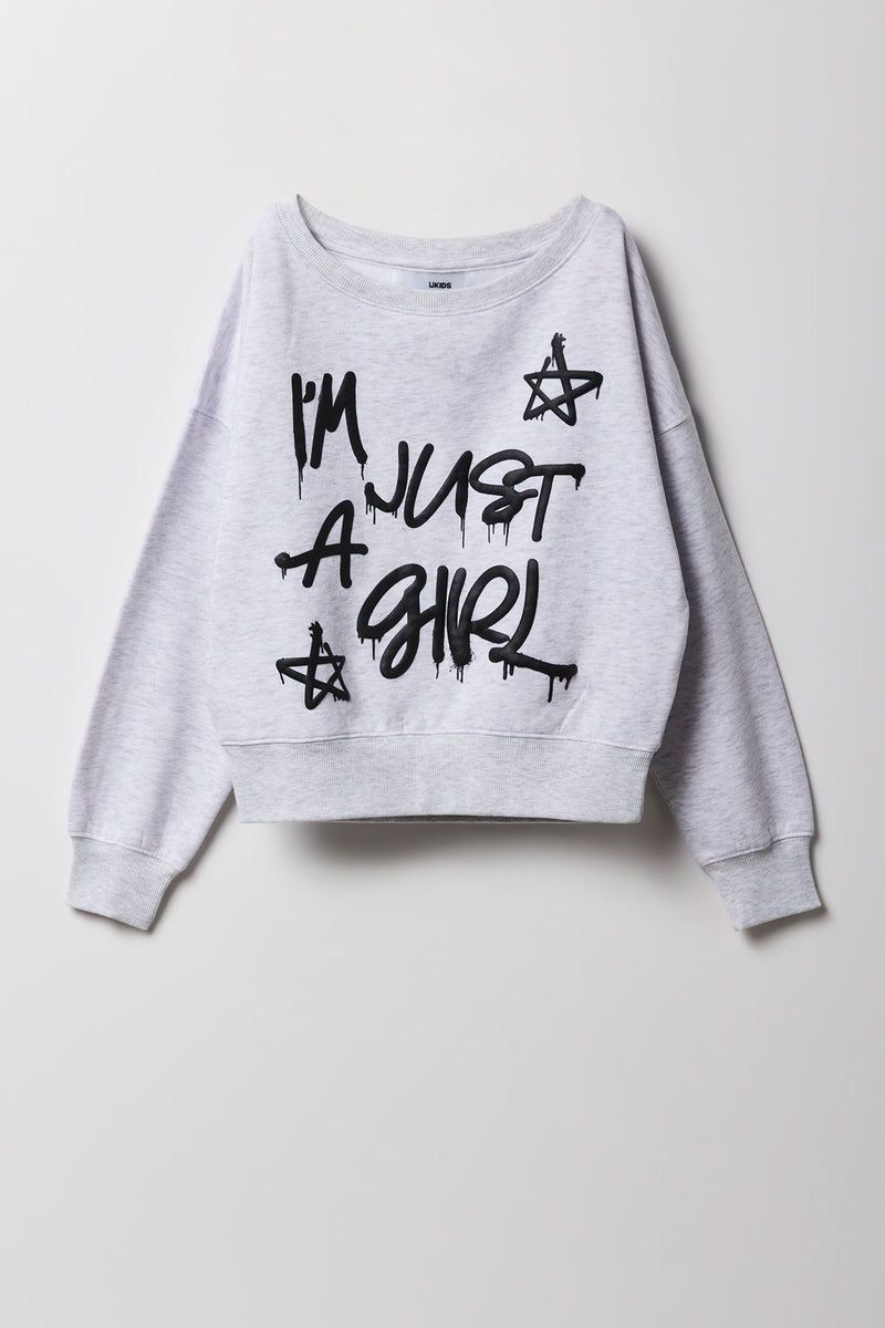 Chandail à épaules dénudées en molleton avec imprimé en relief pour fille