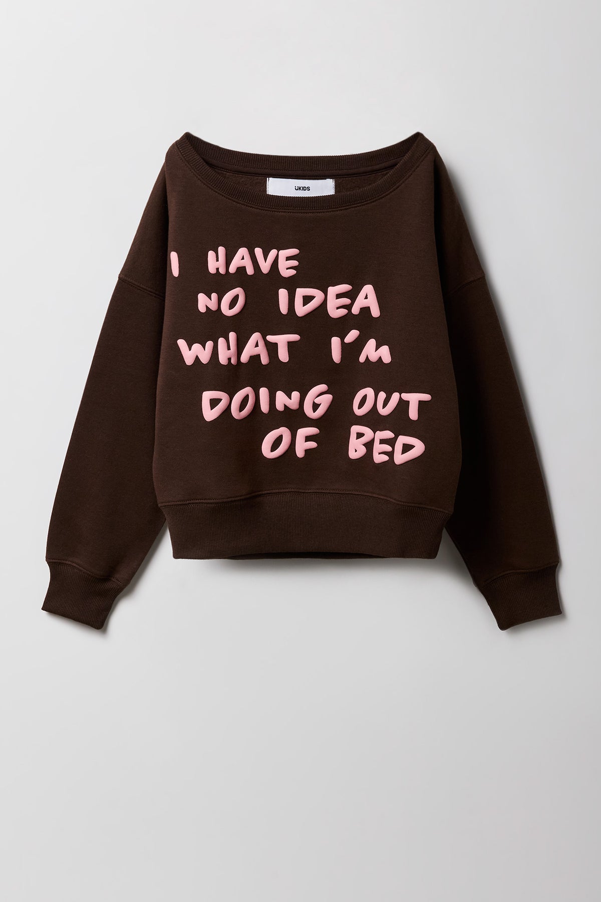 Girls Fleece Off Shoulder Puff Print Sweatshirt - Brown