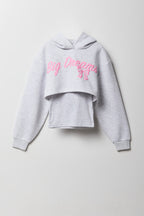 Girls Puff Print Cropped Hoodie & Ribbed Tank Set