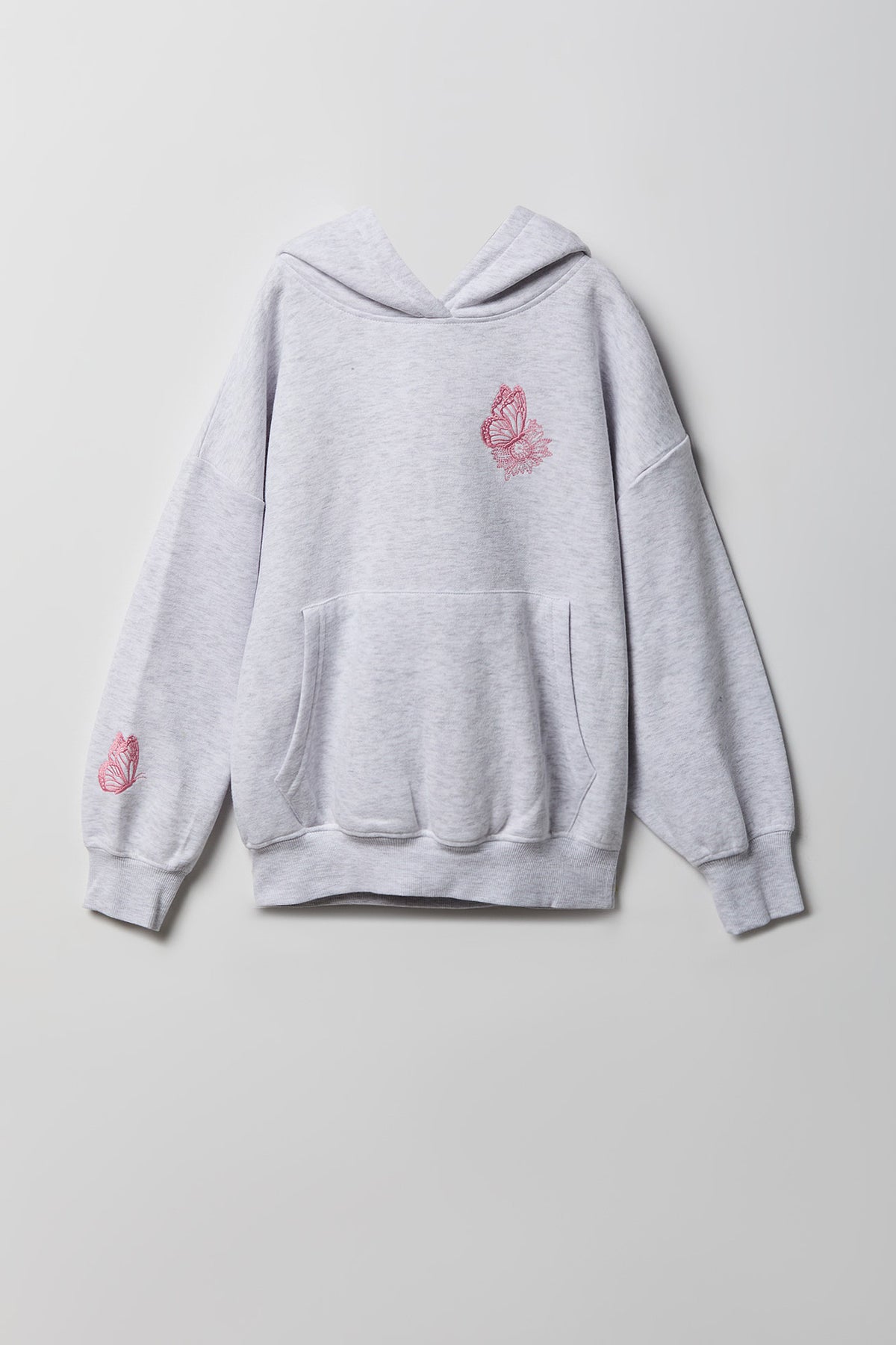 Alt View 2. Girls Graphic Boxy Fleece Hoodie - Light Grey