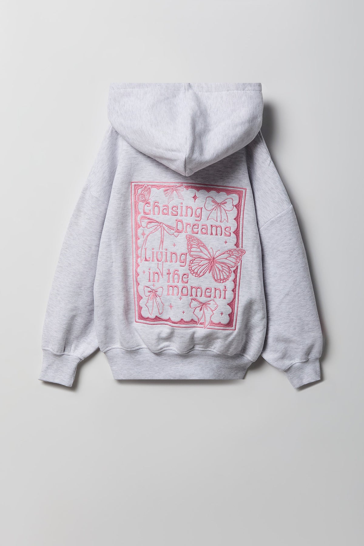 Girls Graphic Boxy Fleece Hoodie - Light Grey