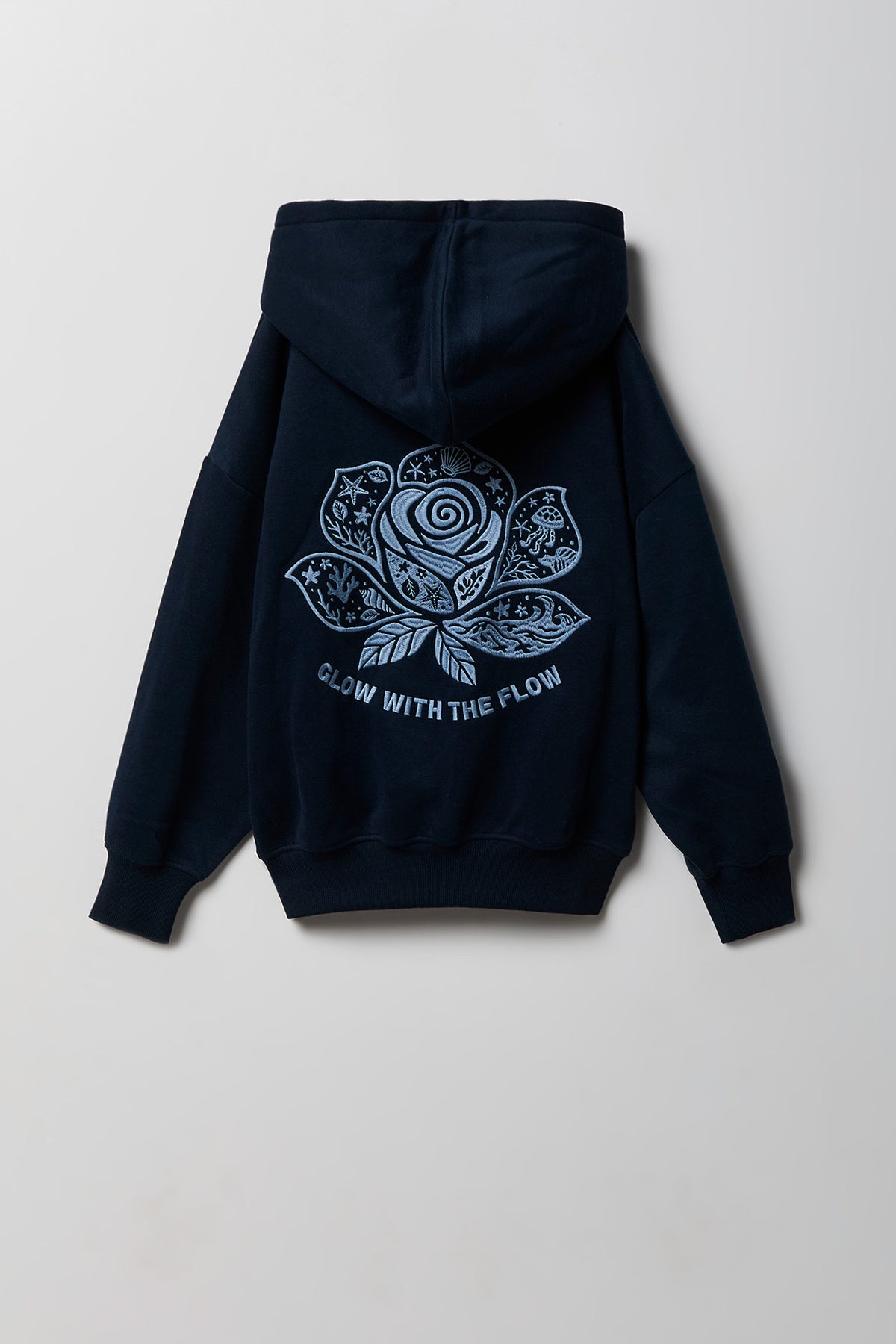 Girls Graphic Boxy Fleece Hoodie - Navy