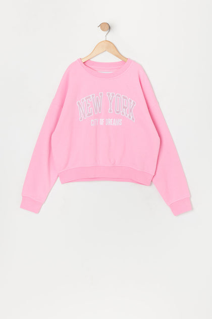 Girls NY City of Dreams Twill Embroidered Sweatshirt