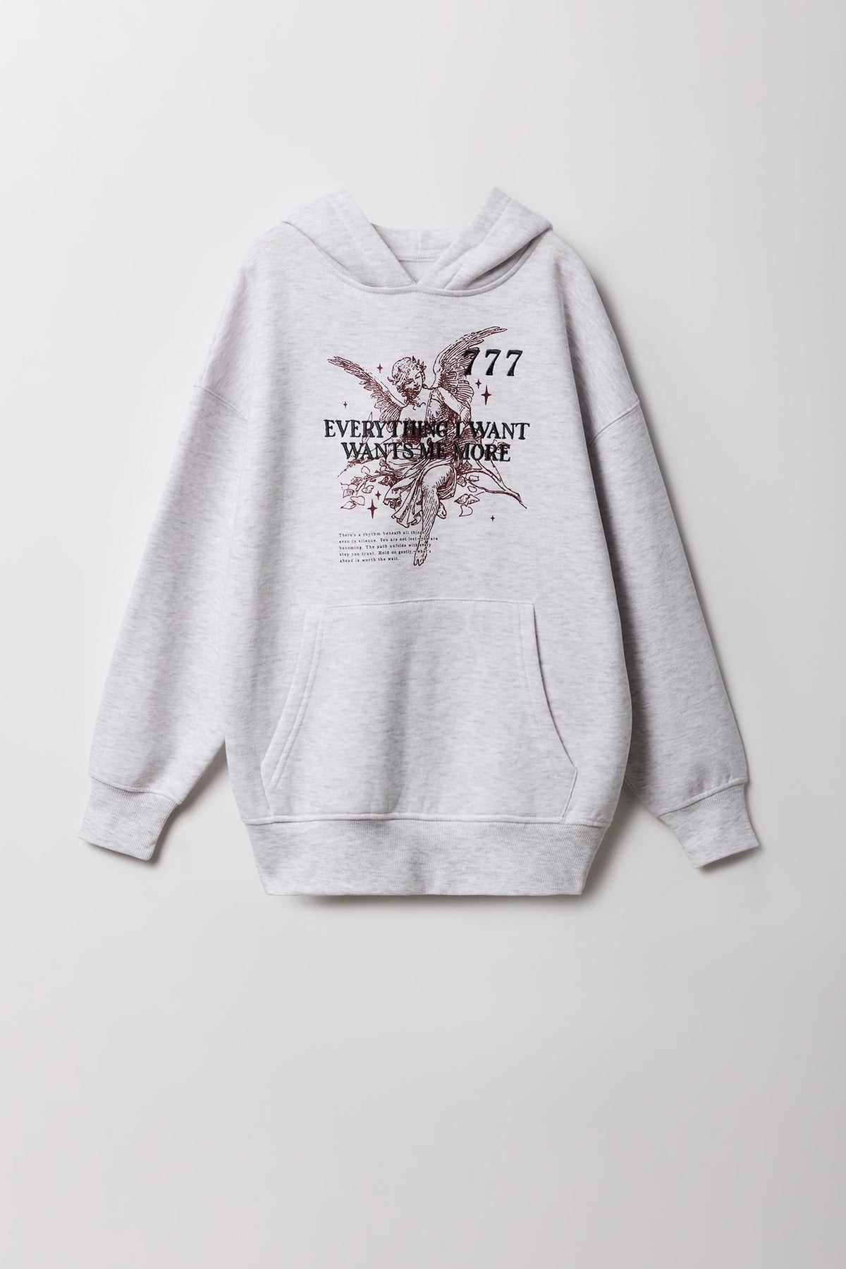 Girls Fleece Embroidered Hoodie - Heather Grey