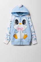 Girls 3D Penguin Bow Zip-Up Character Hoodie