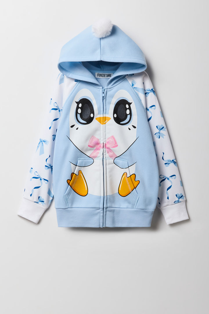 Girls 3D Penguin Bow Zip-Up Character Hoodie
