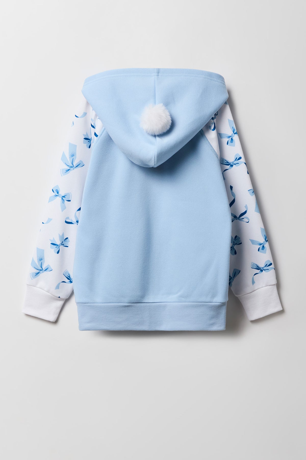 Alt View 3. Girls 3D Penguin Bow Zip-Up Character Hoodie - Light Blue