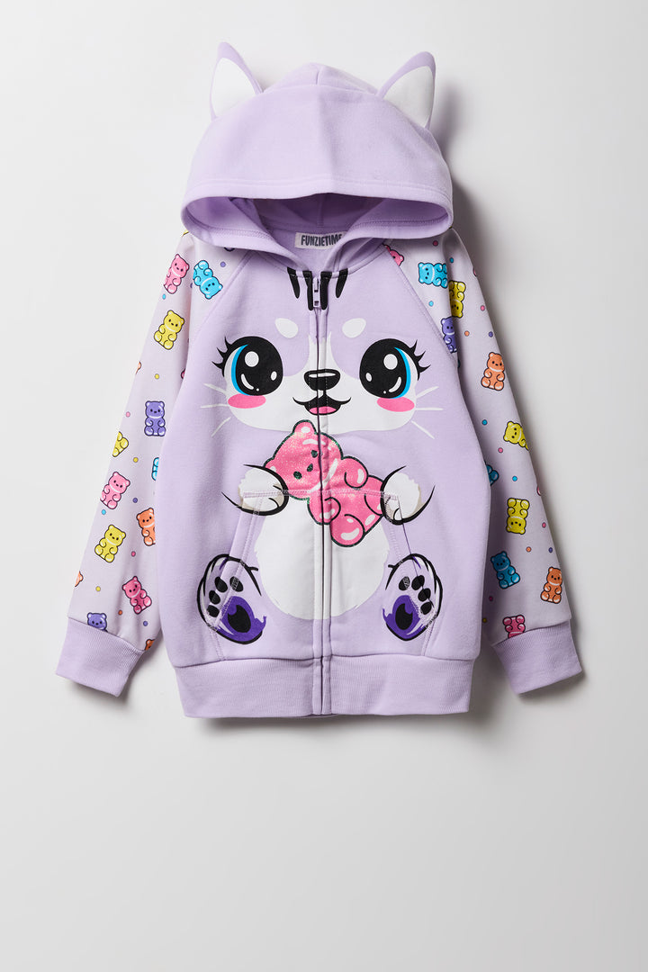 Girls 3D Cat Gummy Bear Zip-Up Character Hoodie
