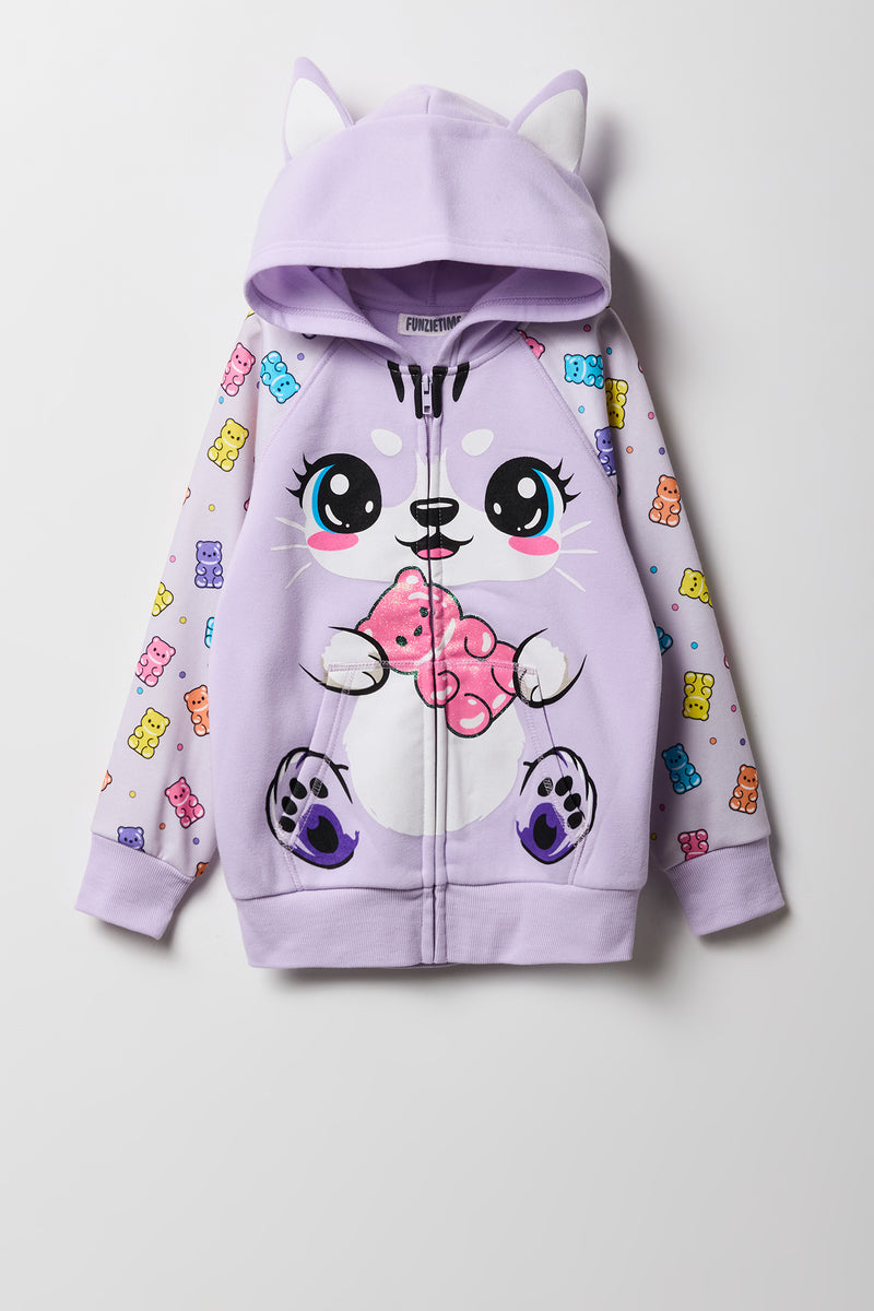 Girls 3D Cat Gummy Bear Zip-Up Character Hoodie