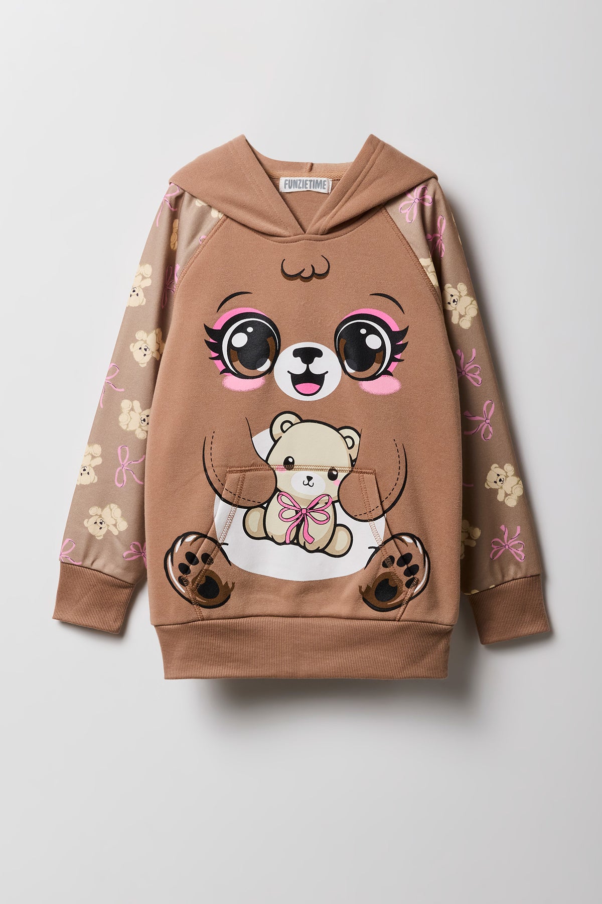 Alt View 2. Girls Fleece Character Hoodie - Camel