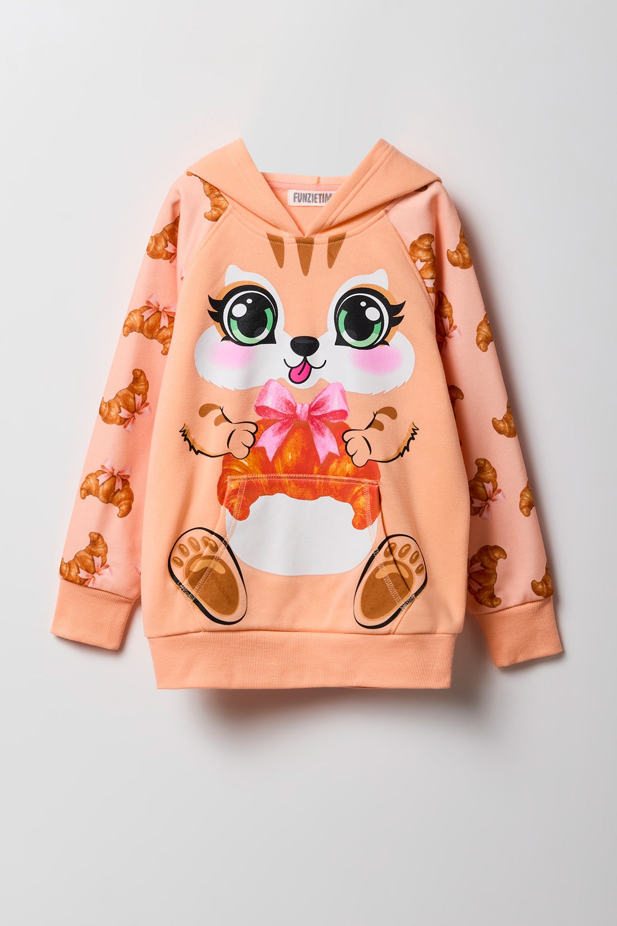 Alt View 2. Girls Fleece Character Hoodie - Peach