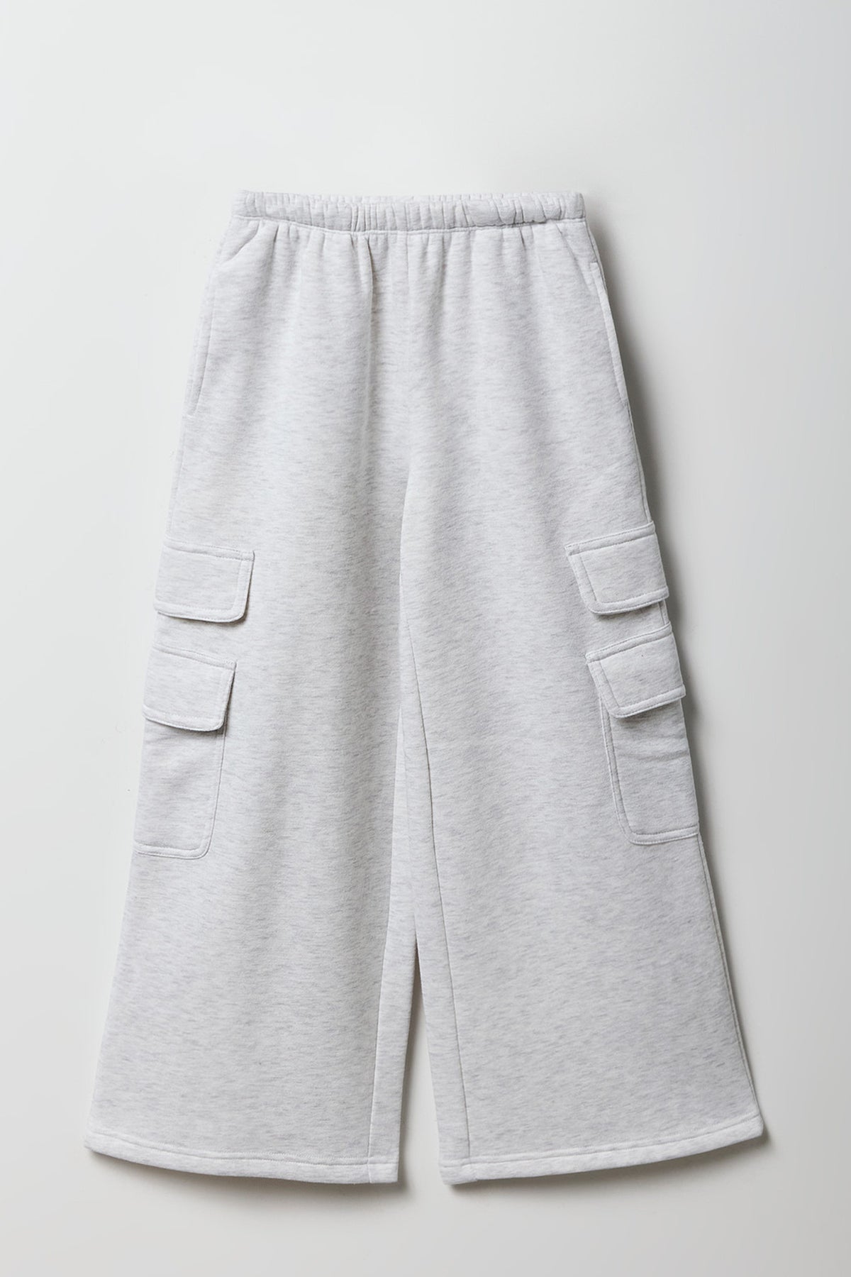 Girls Fleece Wide Leg Cargo Sweatpant - Heather Grey