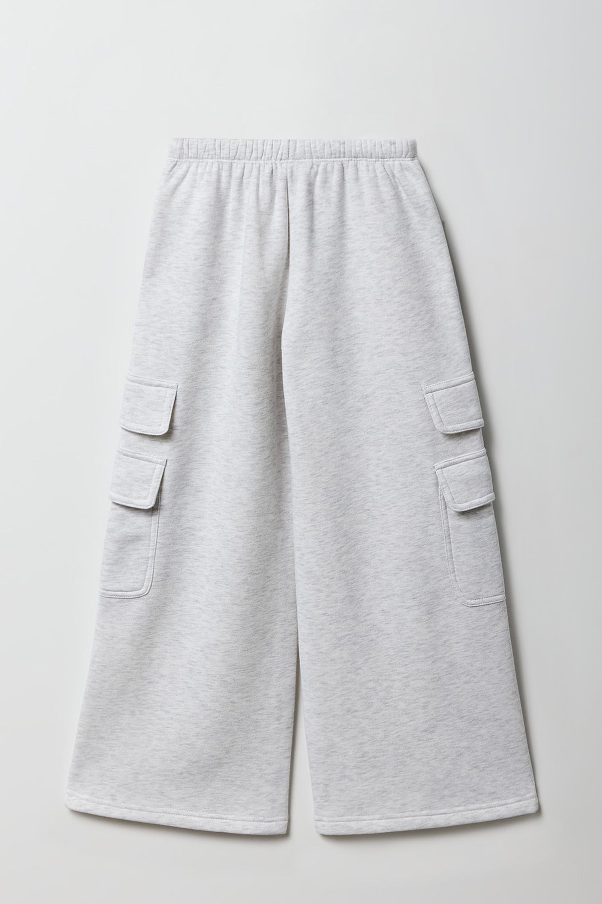 Alt View 2. Girls Fleece Wide Leg Cargo Sweatpant - Heather Grey