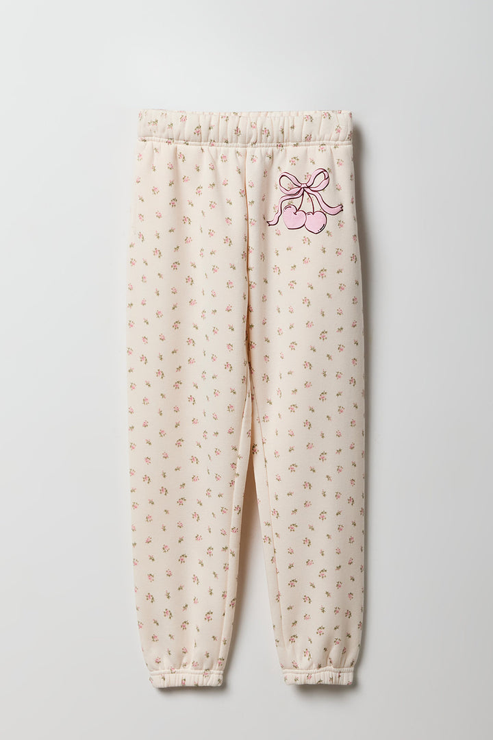 Jogger en molleton avec imprimé fleuri en relief pour fille