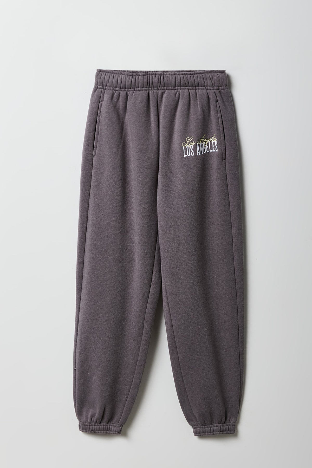 Girls Embroidered Fleece Jogger - Dark Grey