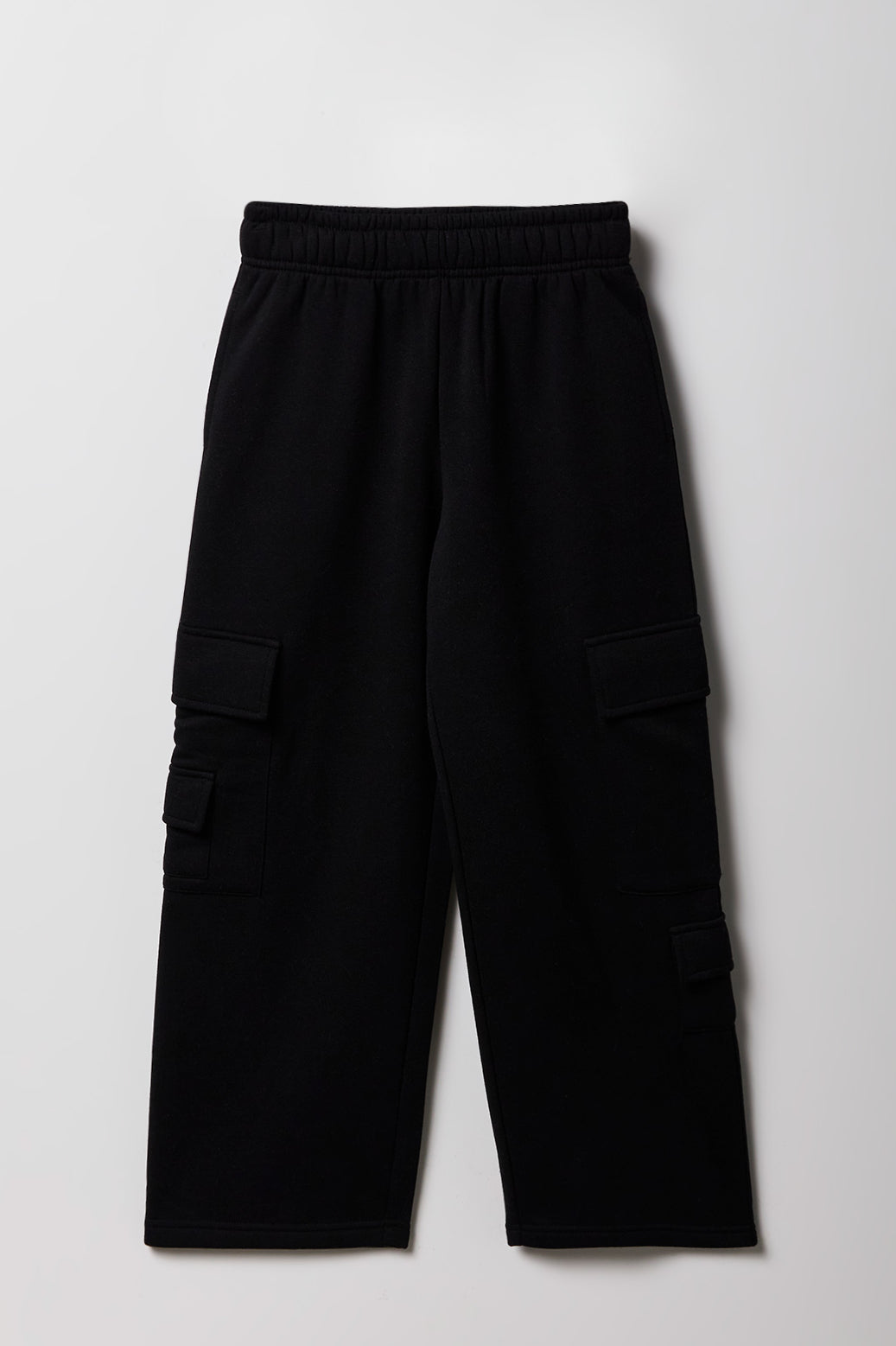 Girls Fleece Wide Leg Cargo Sweatpant - Black