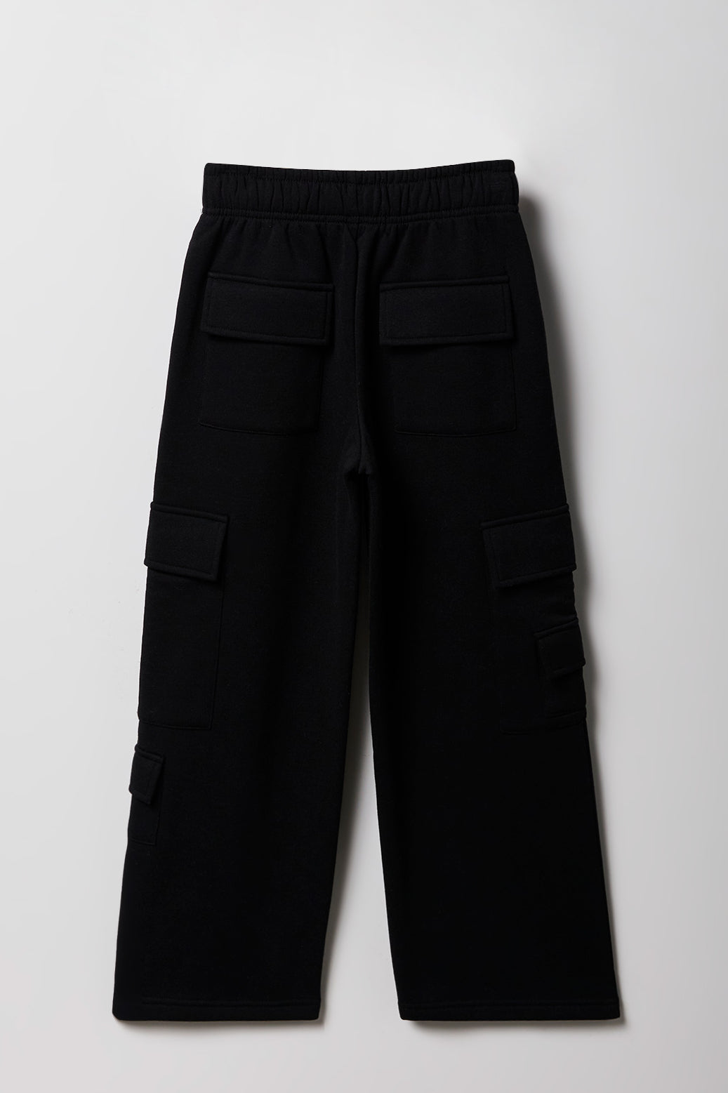 Alt View 2. Girls Fleece Wide Leg Cargo Sweatpant - Black