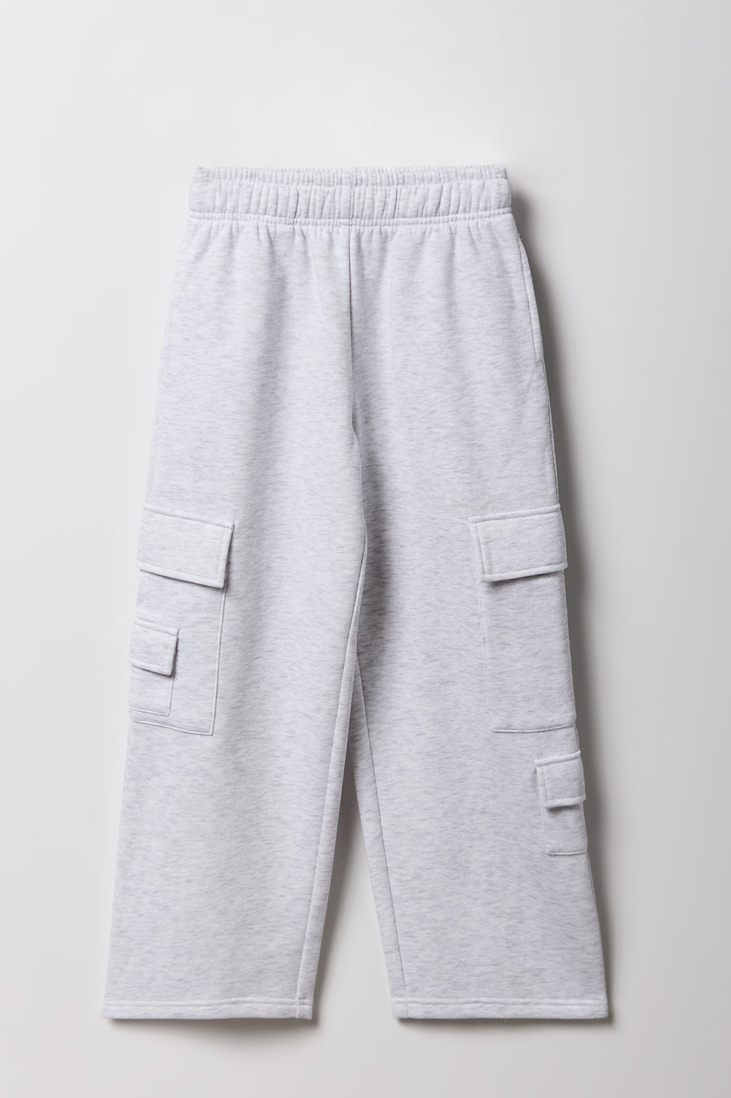 Girls Fleece Wide Leg Cargo Sweatpant - Heather Grey