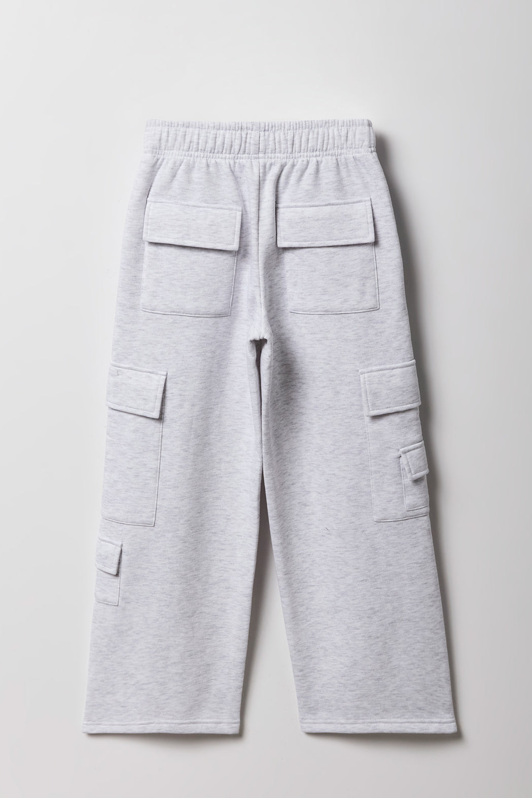 Alt View 2. Girls Fleece Wide Leg Cargo Sweatpant - Heather Grey