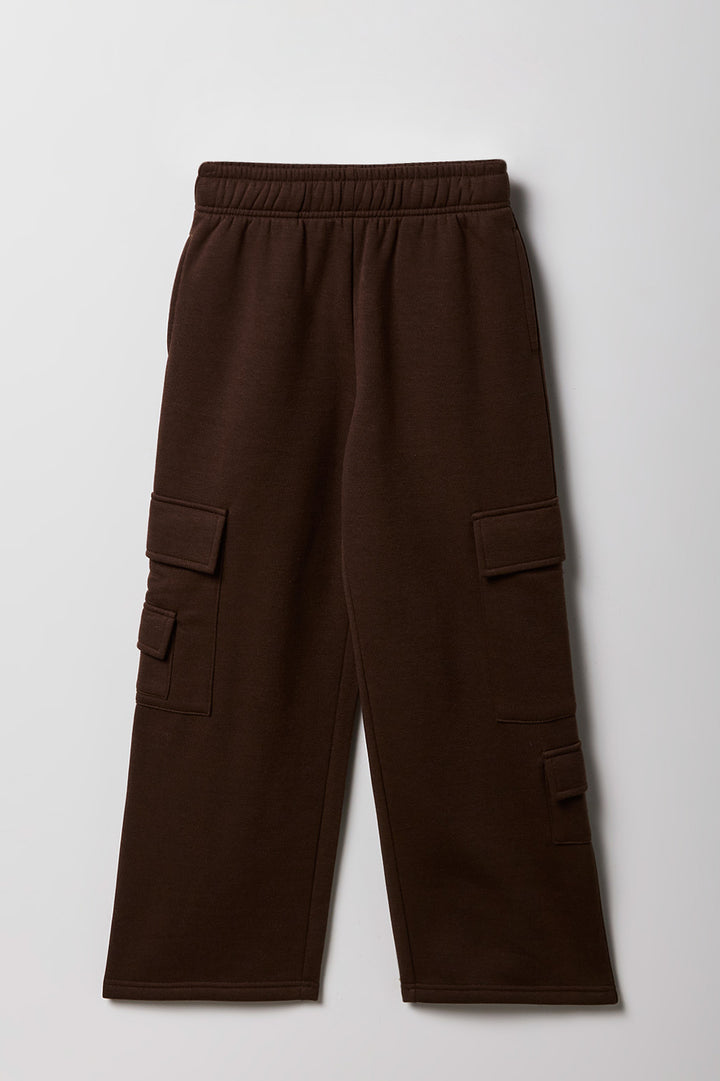 Girls Fleece Wide Leg Cargo Sweatpant