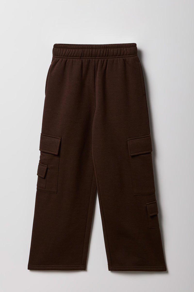 Girls Fleece Wide Leg Cargo Sweatpant